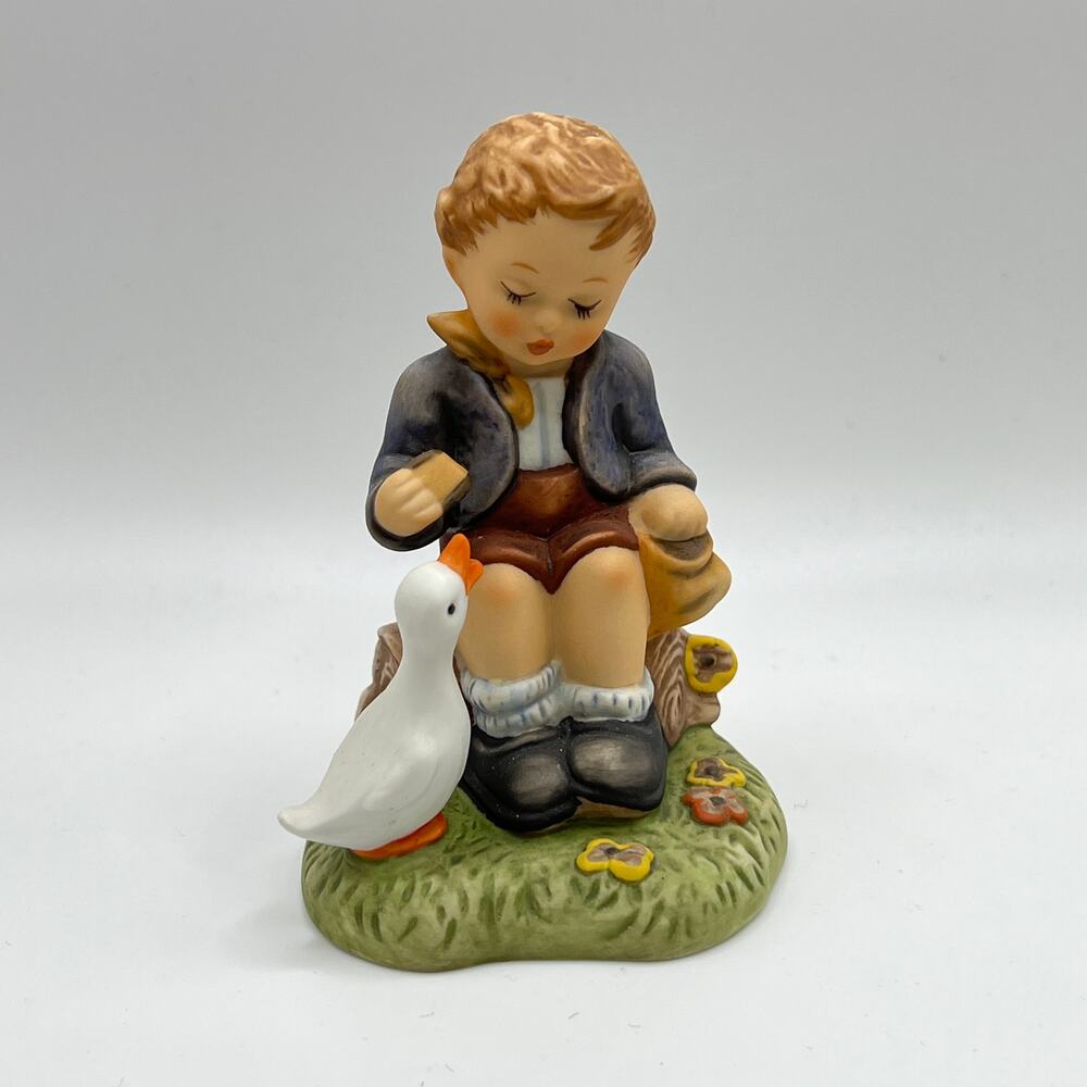 Berta Hummel "Snack Time" Figurine BH 113 1999 3.5" Boy with Goose